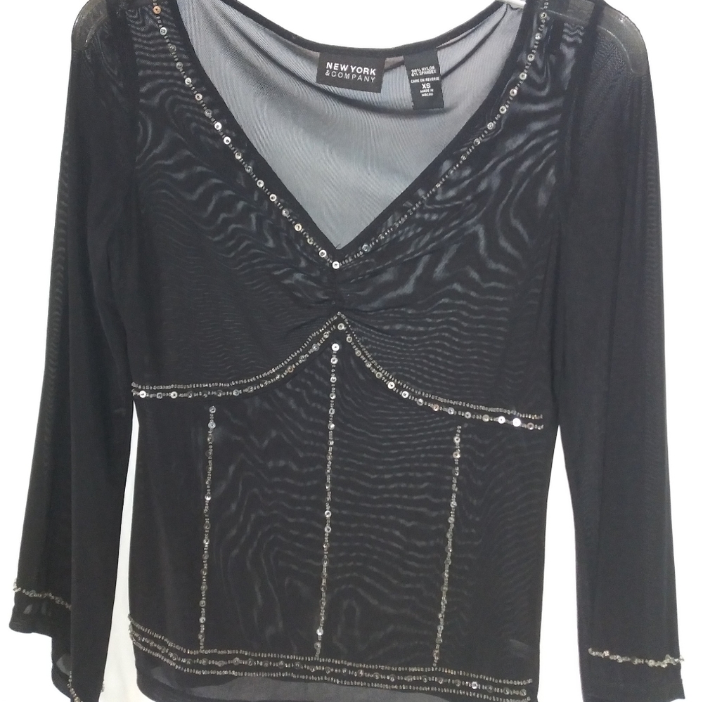 RockStar Embellished Beaded SemiSheer Shirt / Top